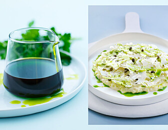 Blomkålrisotto med kapers, urteolje og råmarinert blomkål