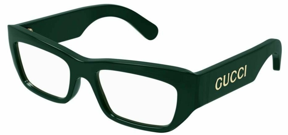 Smale, grønne briller fra Gucci, kr 5180 hos Interoptik.
