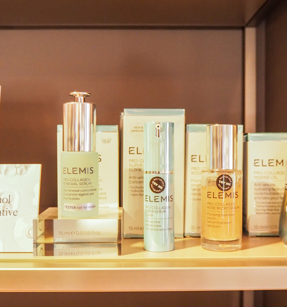Flere produkter fra Elemis sin Pro-Collagen-serie.