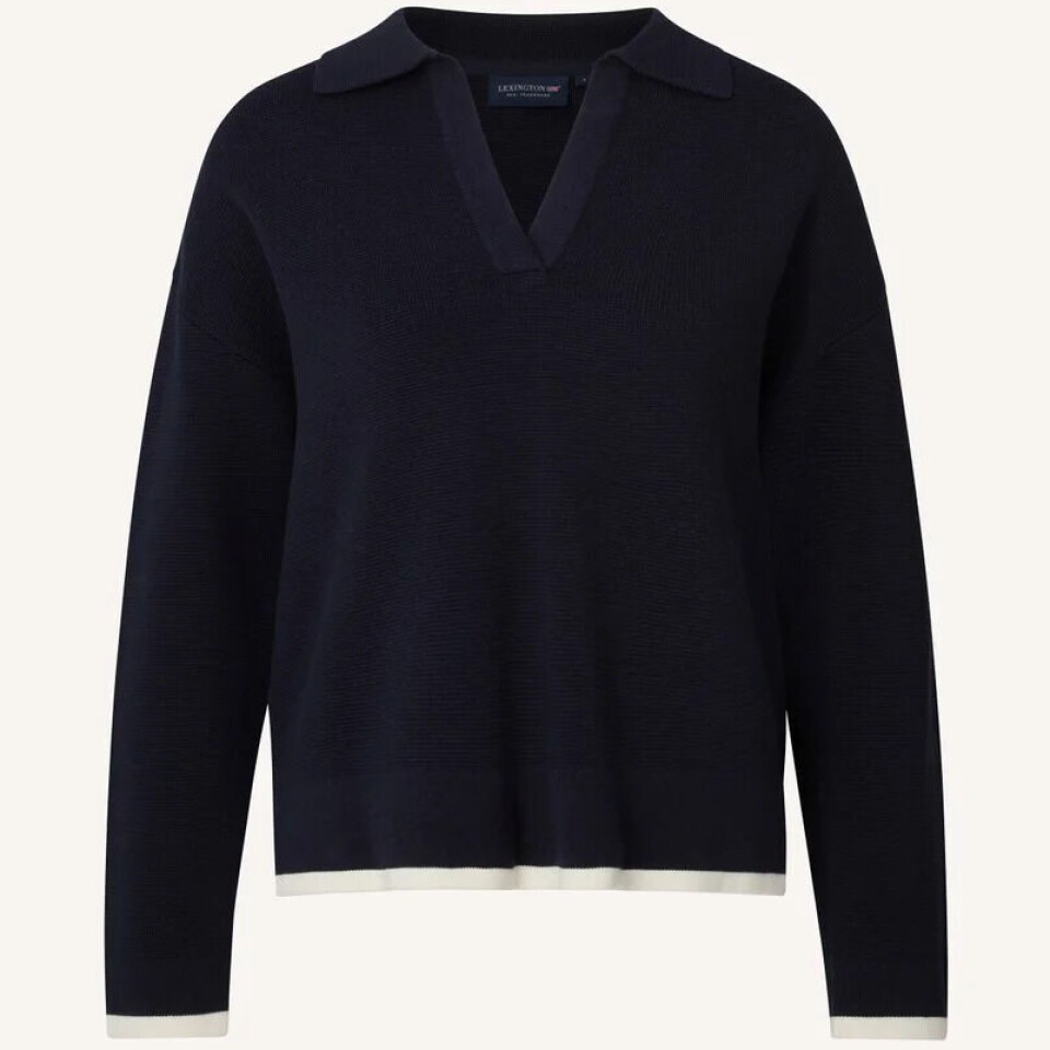 Marineblå pikéstrikk fra Lexington, kr 2195