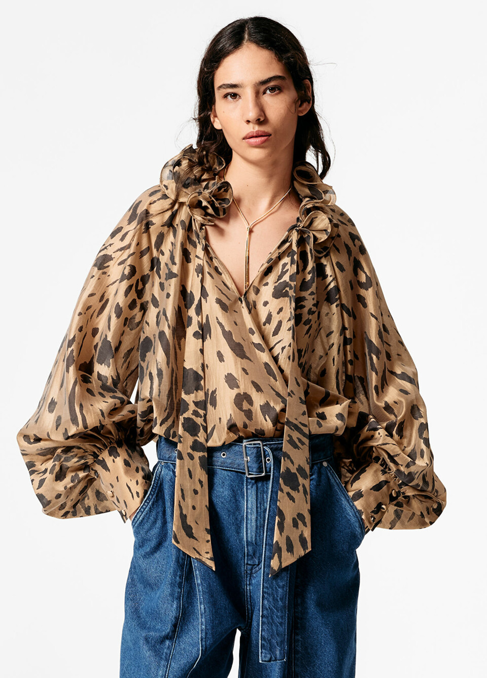Leopardbluse med ruffles