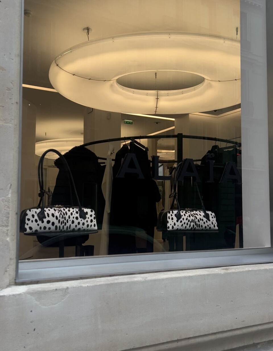 Teckel-vesken prydet vinduene i Alaïa-butikken på Rue de Marignan i Paris.