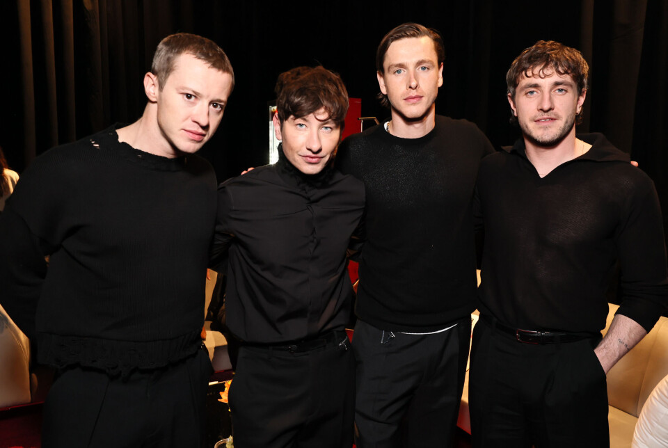 Fra venstre: Joseph Quinn (George Harrison), Barry Keoghan (Ringo Starr), Harris Dickinson (John Lennon) og Paul Mescal (Paul McCartney) på CinemaCon 2025 31. mars 2025 i Las Vegas, Nevada. ELLE Beatles-biografien | Sam Mendes | Paul McCartney | John Lennon | George Harrison | Ringo Starr | Beatles-film 2028 | Paul Mescal | Harris Dickinson | Barry Keoghan | Joseph Quinn | Gladiator II | Saltburn | Babygirl | Bring Them Down | Beste filmer 2028 | CinemaCon 2024 | Rockehistorie | Musikkfilm | Biografi