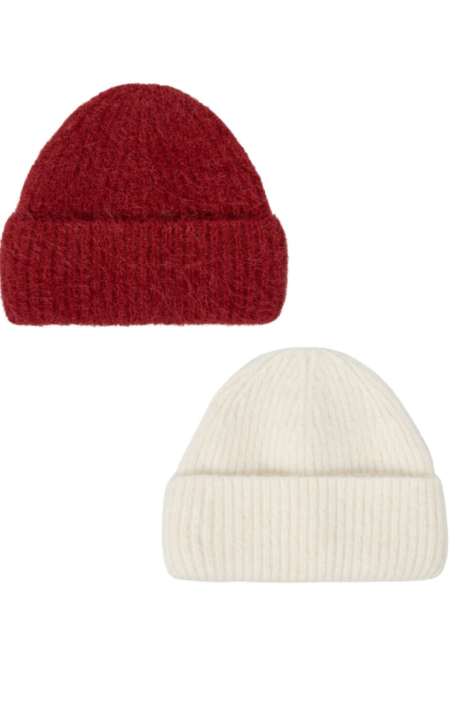 Ayla Beanie i rød og krem.