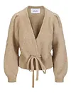 Beige wrap-cardigan med knytebelte i midjen og puffede ermer fra ella&il.