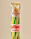 En Lollipop Original-is fra Diplom-Is i en hvit og grønn retroinnpakning mot lys bakgrunn.