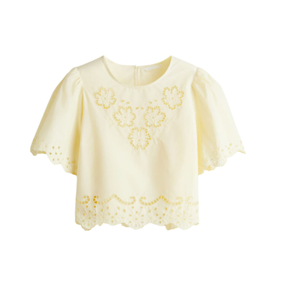 Smørgul topp fra engelske blonder fra H&M