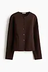 Mørk brun krageløs blazer fra H&M.