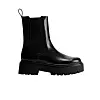 Sort ankelhøy boots med elastisk sidepanel og kraftig såle på hvit bakgrunn.