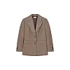 Brun, strukturert blazer med slag, knapper og lommer på hvit bakgrunn.
